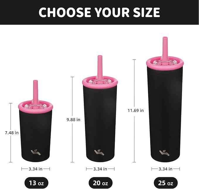 Konokyo 25oz Insulated Tumbler with Lid and Straw, Reusable Iced Coffee Cup with Lid, Travel Coffee Mug, BPA-Free, Leak-Proof and Durable, Black