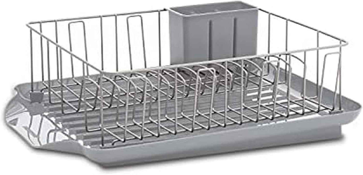 Farberware Classic 3-Piece Dish Drying Rack Set for Kitchen Counter, Gray - Rust-Resistant Wires, Self-Draining Board, Flatware Caddy, Non-Slip Feet