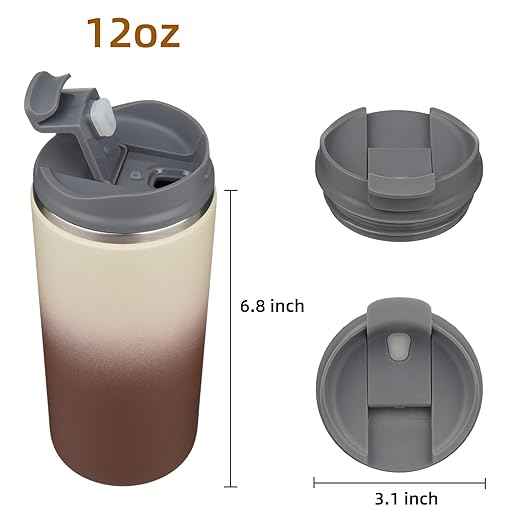 Konokyo Tumbler with Lid, 12 oz Travel Coffee Mug Double Wall Vacuum Stainless Steel Thermal Metal Cup Insulated Water Bottle,Latte