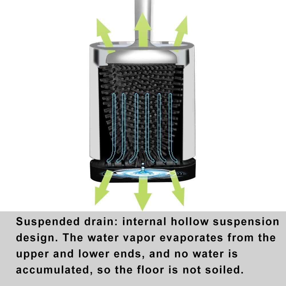 Sellemer Toilet Brush and Holder Set for Bathroom, Flexible Toilet Bowl Brush Head with Silicone Bristles, Compact Size for Storage and Organization, Ventilation Slots Base (2 Pack, Silver)