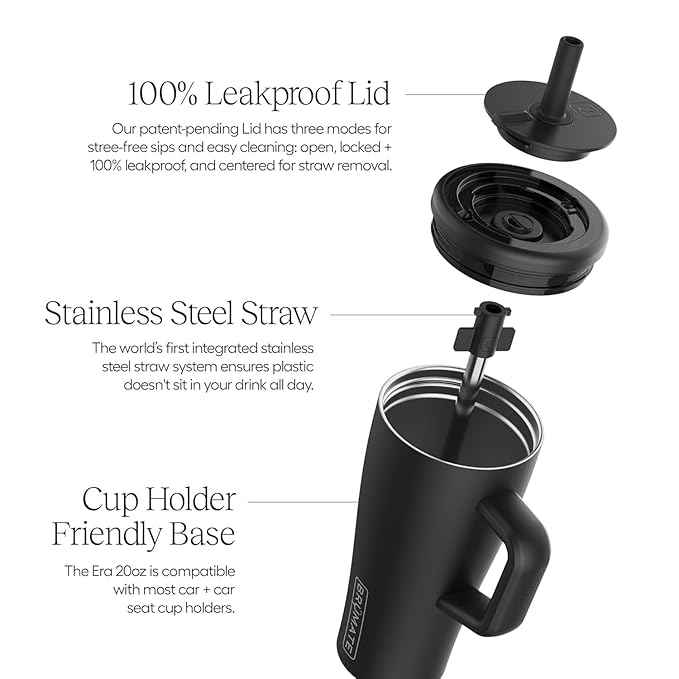 BrüMate Era 20 oz Tumbler with Handle and Straw | 100% Leakproof Insulated Tumbler with Lid and Straw | Made of Stainless Steel | Cup Holder Friendly Base | 20oz (Java)