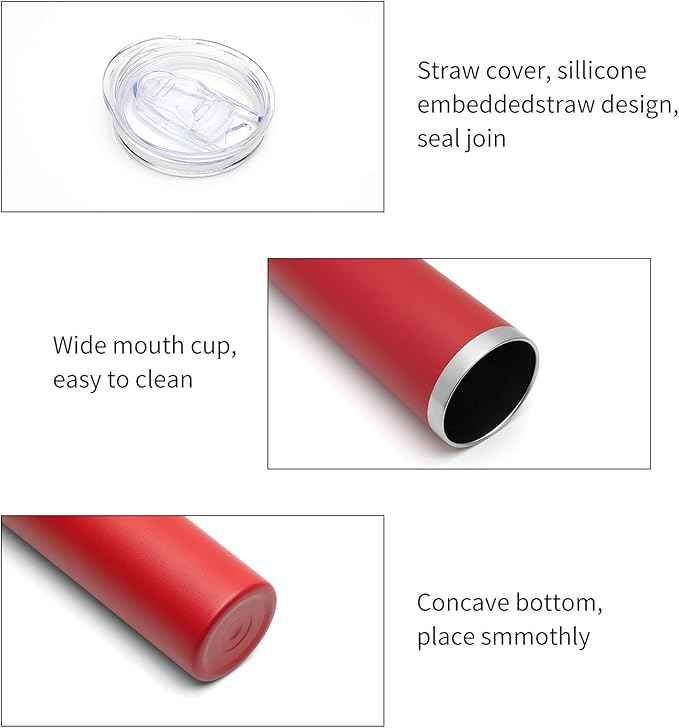 HASLE OUTFITTERS 20 oz Skinny Tumbler, Stainless Steel Insulated Slim Tumbler with Lid, Reusable Double Wall Travel Coffee Mug, Durable Powder Coated Travel Water Cup(Red, 1)