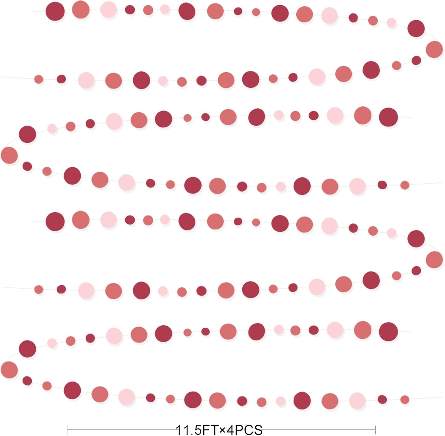Burgundy Dusty Pink Decorations Circle Dot Garland Maroon Pink Hanging Polka Dot Streamer Banner for Wedding Birthday Bridal Shower Engagement Baby Shower Graduation Anniversary Garnet Party Supplies