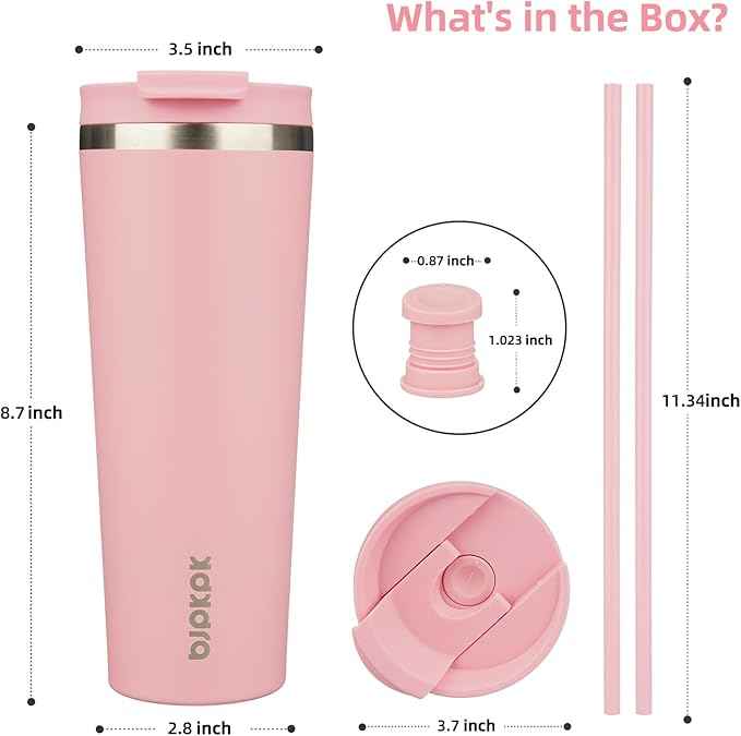 BJPKPK 26oz Tumbler With lid And Straw Stainless Steel Travel Coffee Mug Insulated Tumblers Cups,Light Pink