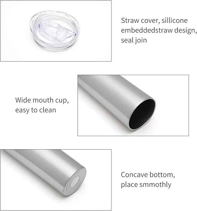 HASLE OUTFITTERS 20 oz Skinny Tumblers Bulk Set, Stainless Steel Insulated Slim Tumblers with Lids Travel Water Cups(Stainless Steel, 8)