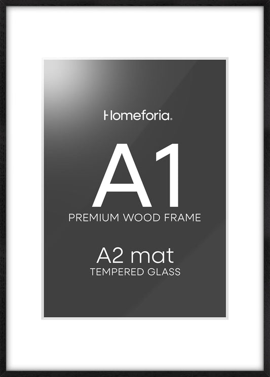 Homeforia Black Wood A1 Frame, High End Oak 23.4 x 33.1 Black Wooden Poster Frames Matted to 16.5 by 23.4 inches Photo, A1 Size Large Wood Picture Frame with Mat A2, Tempered Glass, Wall Kit, Set of 1