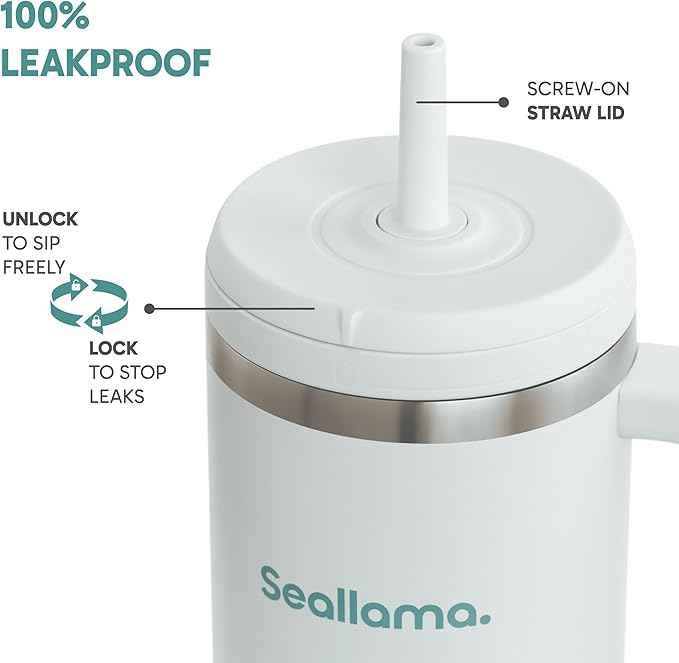 Seallama. Tumbler with Handle and Straw 40 oz | Cup Holder Compatible for Travel | Insulated Stainless Steel Cup | BPA-Free | (Ocean Gelato)