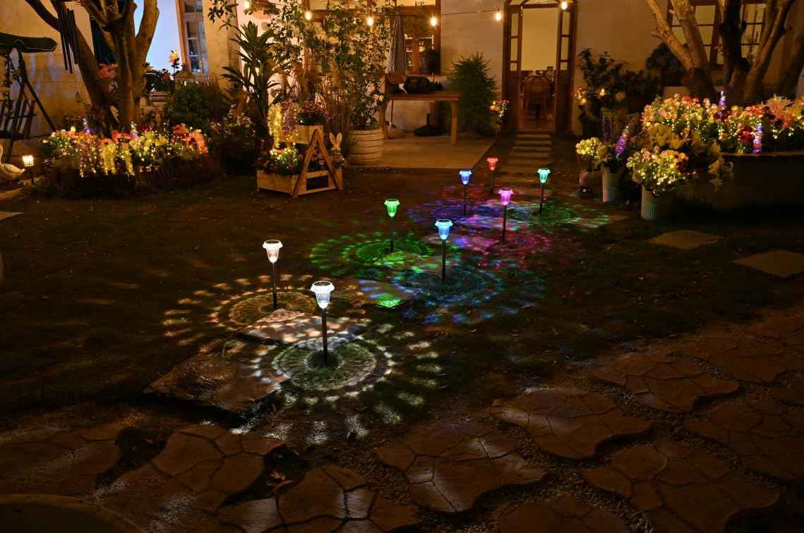 Solar Lights Outdoor Pathway Waterproof, Multicolor Decorative Garden Lights for Walkway Driveway Yard Lawn, Acrylic Solar Powered Landscape Path Lights, 10 Modes (3 White&7 Diverse Colors), 4 Pack