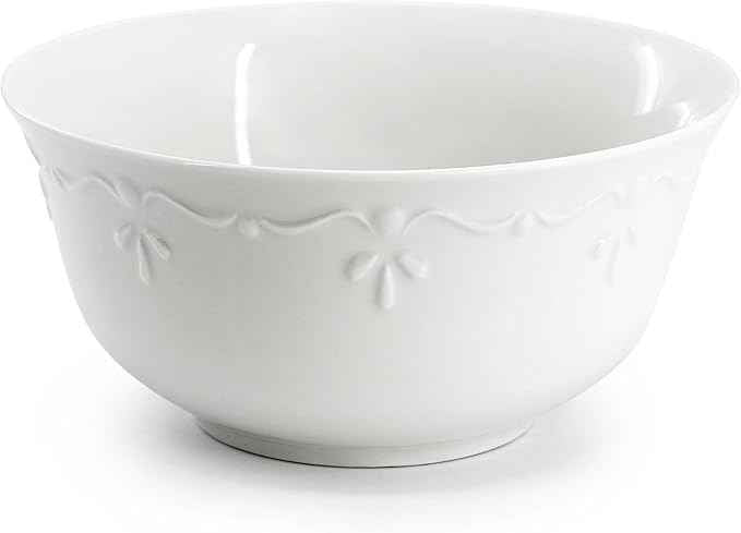 Elama Henryi 18 Piece Embossed Rim Detail Porcelain White Dinnerware Set, Tableware Set, Serveware (18 Piece)