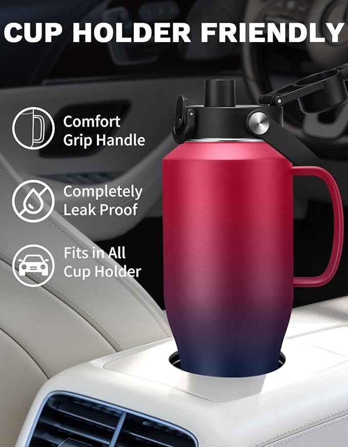 40 oz Water Bottle with Handle - Insulated Water Bottle with Straw, Auto Spout Lid, Carrying Pouch, Paracord Handle & Protective Boot, Travel Coffee Tumbler Thermal Flask for Road Trip Bike