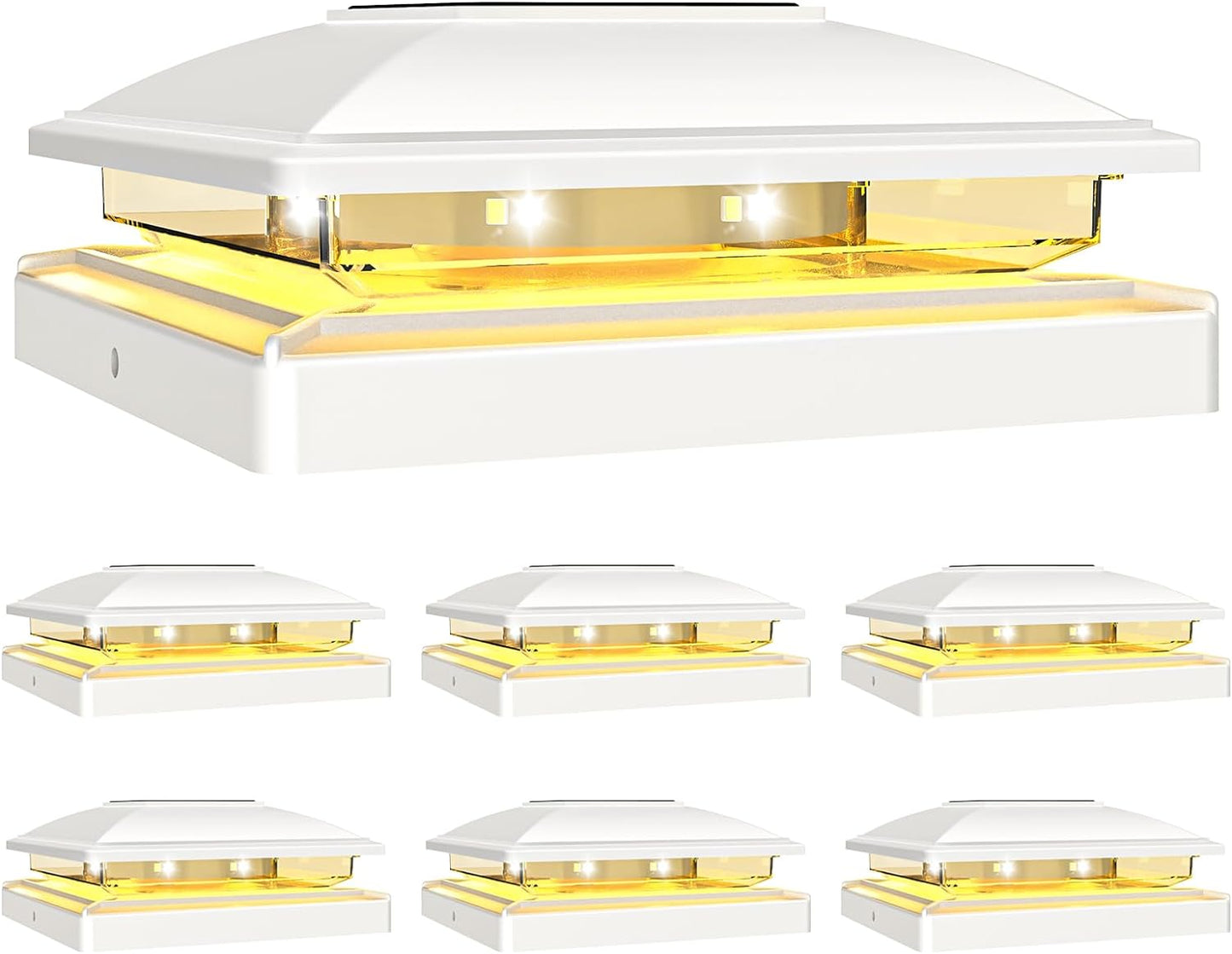 VOLISUN Solar Post Cap Light Outdoor Waterproof 6pack,Solar Fence - Post Lights for 4x4 5x5 6x6 Wooden/Vinyl Post,White Deck Post Cap Light Solar Powered with Warm White for Garden/Patio/Porch