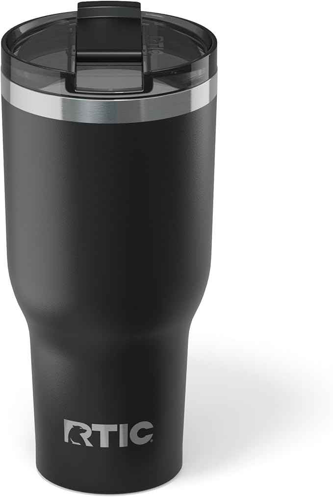 RTIC 40oz Essential Tumbler with Lid, Ceramic Lined, Insulated, Stainless Steel, Metal, Double Wall Vacuum-Insulation, Travel Cup for Iced Coffee, Tea, Hot and Cold Drink, Black