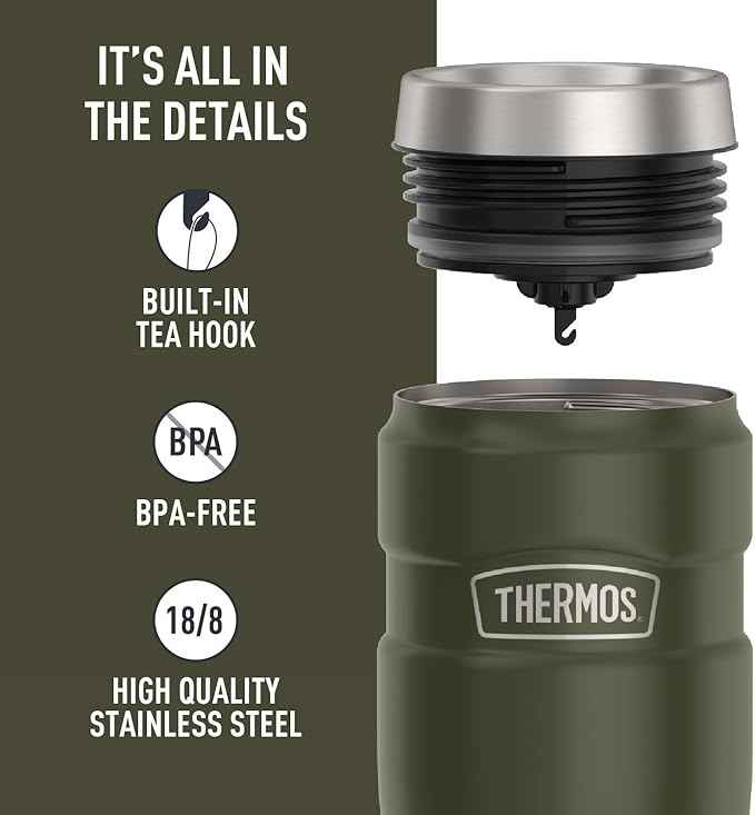THERMOS Stainless King Vacuum-Insulated Stainless Steel Tumbler - 16oz, Army Green - Insulated Coffee Tumbler for Hot & Cold Drinks - Leak-Proof & Sweat-Proof for Commuting & Traveling