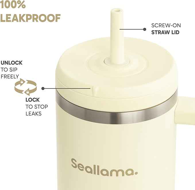 Seallama. Tumbler with Handle and Straw 40 oz | Cup Holder Compatible for Travel | Insulated Stainless Steel Cup | BPA-Free | (Lemon Haze)