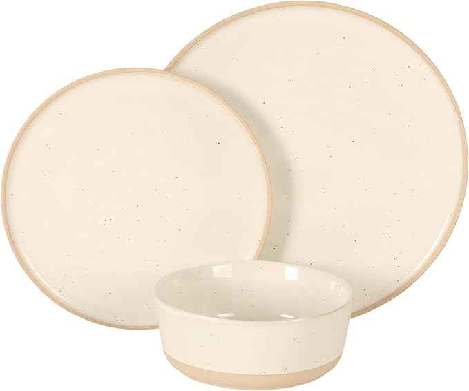 Gibson Elite Humphrey Lane 12 Piece (Service for 4) Plates and Bowls Reactive Glaze Dishes Stoneware Ceramic Dinnerware Set - White