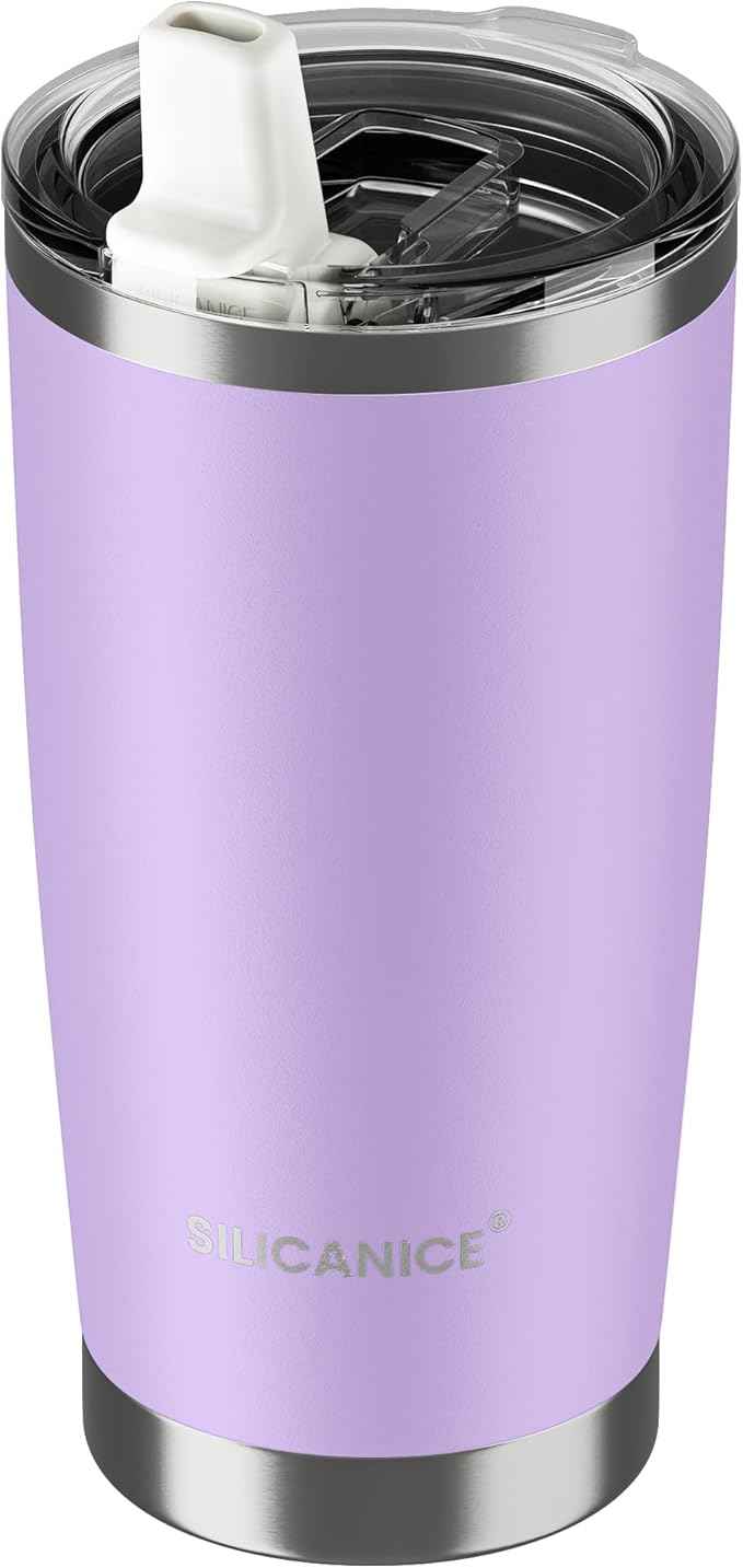 20oz Hygienic Insulated Tumbler — 100% Leakproof Lid with Removable Spout & Straw, Reinforced Vacuum-Protection Base, Cup Holder Friendly, for Iced Coffee, Smoothie/Water on the Go - Lilac