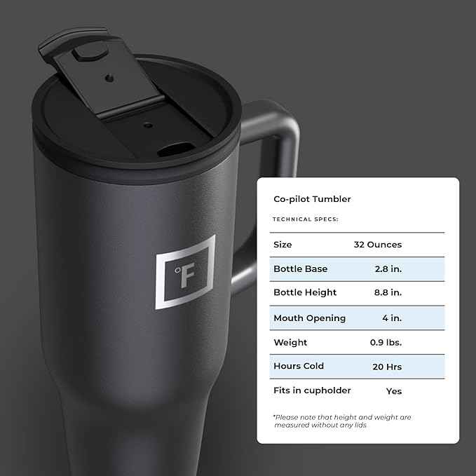 IRON °FLASK Co-Pilot Insulated Mug w/Straw & Flip Cap Lids - Cup Holder Bottle for Hot, Cold Drink - Leak-Proof - Water, Coffee Portable Travel Mug -, 32 Oz