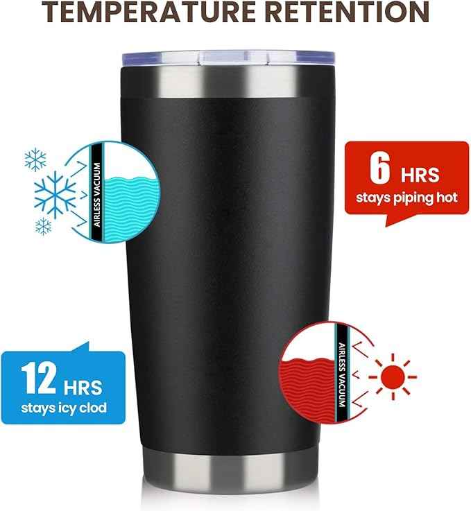 MEWAY 20oz Tumbler 4 Pack Double Wall Vacuum Insulated Travel Mug Bulk, Stainless Steel Tumblers with Lid and Straw, Durable Powder Coated Coffee Cups for Cold & Hot Drinks (Black, 4)