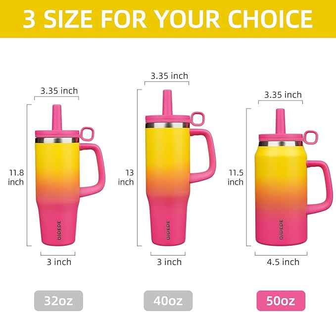 BJPKPK 50oz Insulated Tumbler with Handle Stainless Steel Travel Coffee Mug with Lid Reusable Large Water Bottle with Straw,Rainbow