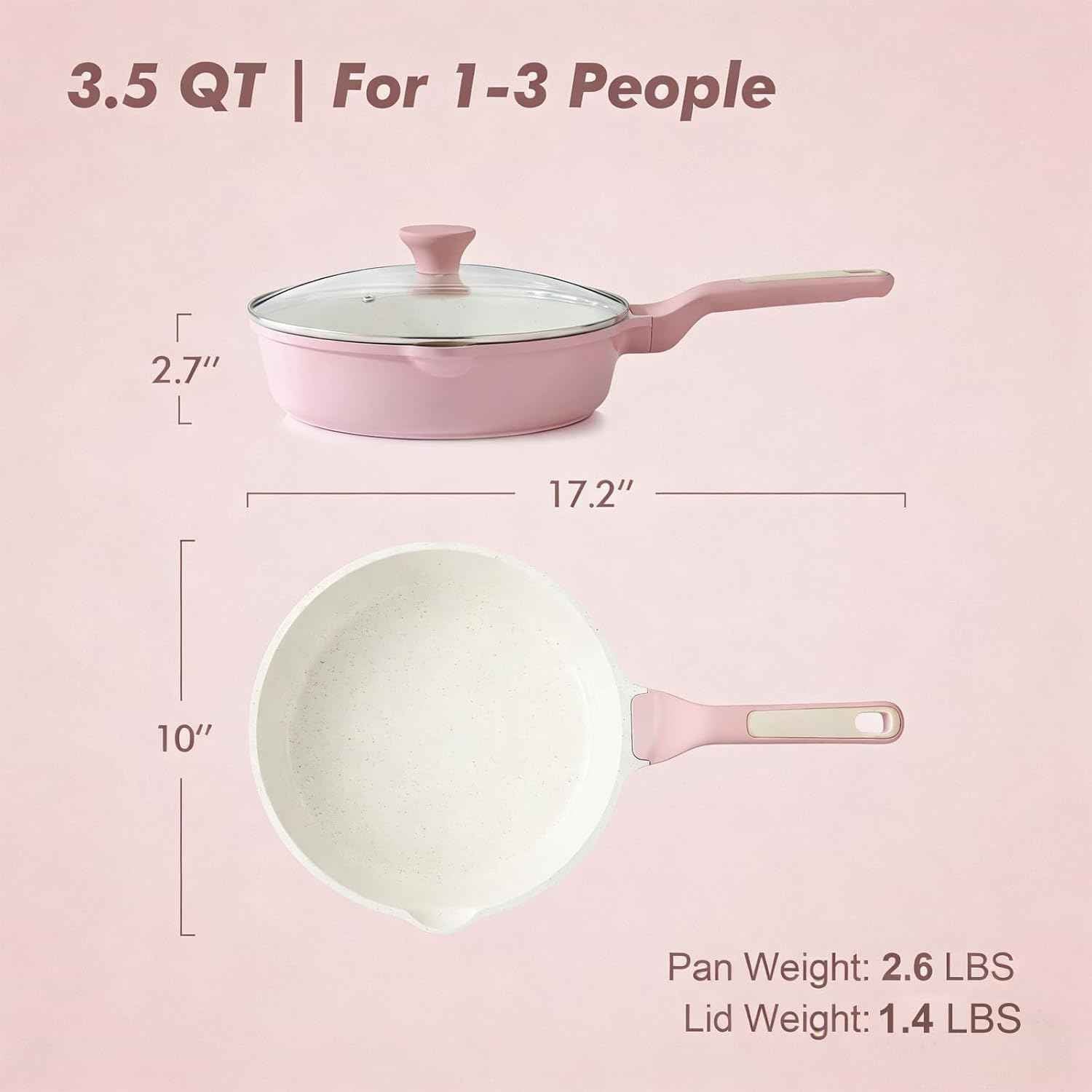 SENSARTE Nonstick Ceramic Skillet with Lid 10-inch, 3.5QT Non Toxic Deep Frying Pan, Saute Pan with Lid, Stay-cool Handle, Healthy Cooking Pot, Induction Compatible, Pink