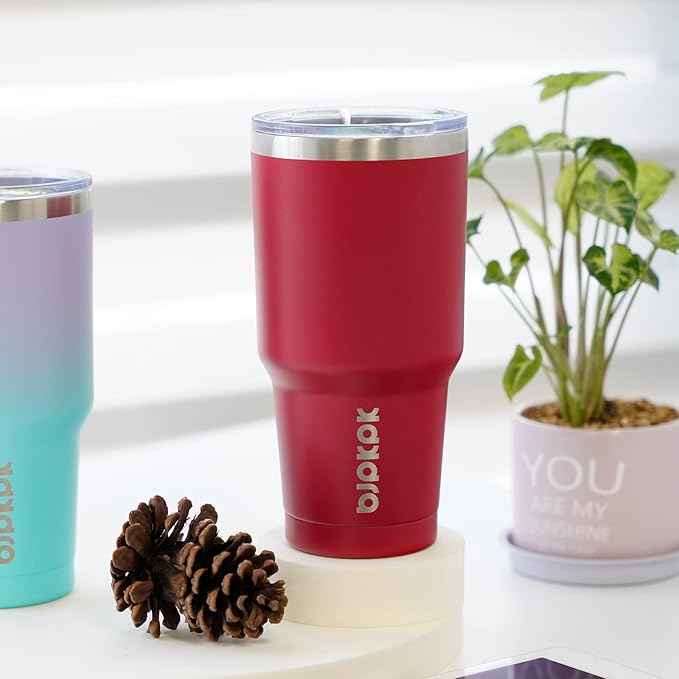 BJPKPK 30 oz Tumbler Cups With Lid And Straw Stainless Steel Double Wall Vacuum Insulated Tumblers For Women and Men Apricot