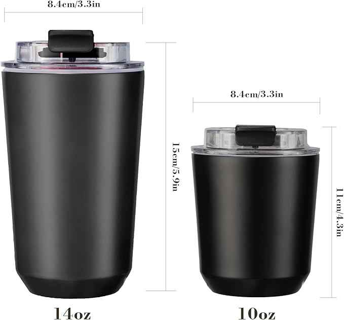 Puraville Insulated Tumblers with Lid, 10 oz Travel Coffee Mug Stainless Steel Vacuum Cup, Leak Proof Reusable Double Walled Coffee Tumbler for Iced and Hot Drinks, Black