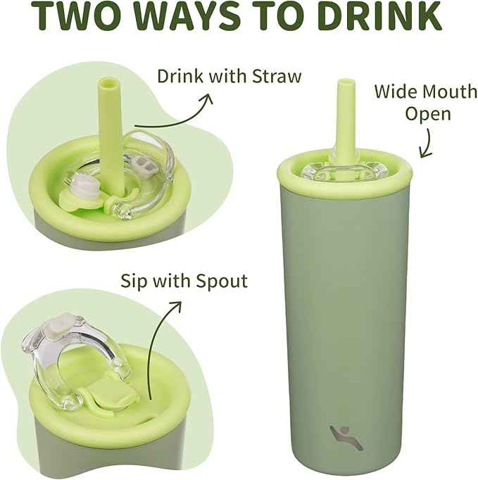 Konokyo 20oz Insulated Tumbler with Lid and Straw, Reusable Iced Coffee Cup with Lid, Travel Coffee Mug, BPA-Free, Leak-Proof and Durable, Bean Paste Green