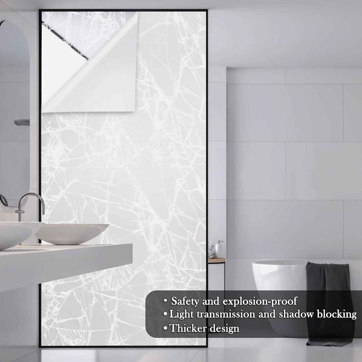White Frosted Glass Window Film 17.5in X 9.84ft, Shackcom Security Tempered Glass Film Adhesive Anti-Shatter Privacy Window Film for Home, Office and Car (White Frosted)