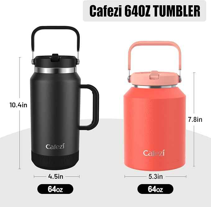 64oz Insulated Water Bottle with Flip Straw Lid - Leak-Proof, Sweat-Free, Top and Easy-Grip Side Handle, Silicone-Wrapped for Comfort, Iced for 34 Hours, Wide Mouth, BPA-Free, Anti-Slip Base