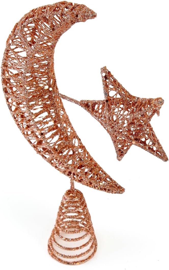 BinaryABC Moon and Star Christmas Tree Topper,Glittering Christmas Tree Decoration Ornaments,Xmas Tree Decorations Holiday Seasonal Home Décor (Rose Gold)