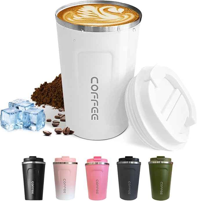 SPLMIFA Travel Coffee Mugs Leak-Proof, Reusable Coffee Cups with Lids, Stainless Steel Vacuum Insulated Coffee Tumblers, Thermal Insulation Cups for Men and Women Hot & Cold Drinks(2nd-White, 17OZ)