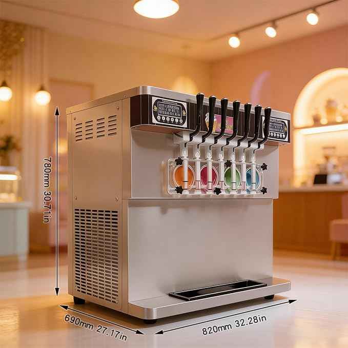 17 Gal/H Commercial Soft Ice Cream Machine,Heavy Duty 4+3 Mixed Flavors Frozen Yogurt Soft Serve Ice Cream Maker,3800W Serve Yogurt Maker,For Restaurant Snack Bar