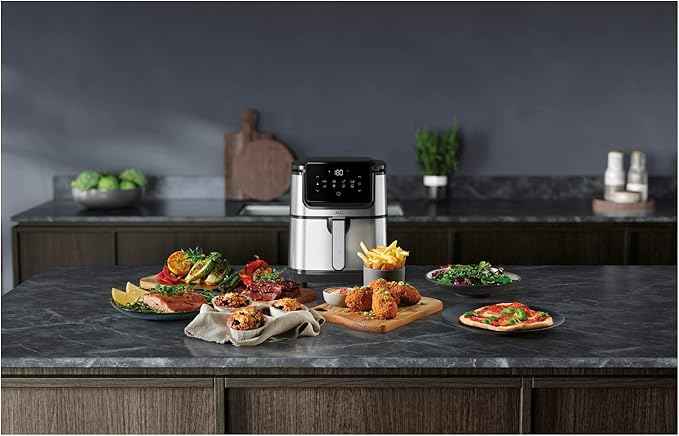 AEG AF6-1-4ST Heißluftfritteuse/Frittieren/Grillen/Braten/Backen ohne/wenig Öl / 8 Programme / 3,5 l Fassungsvermögen/spülmaschinenfest/LED Touch-Display/programmierbar/Edelstahl