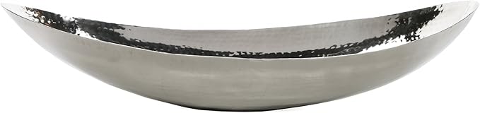 Hosley Hammered Stainless Steel Oval Bowl – 13.5” Decorative Centerpiece for Candles, Orbs, Potpourri & Table Styling | Modern Home & Event Décor