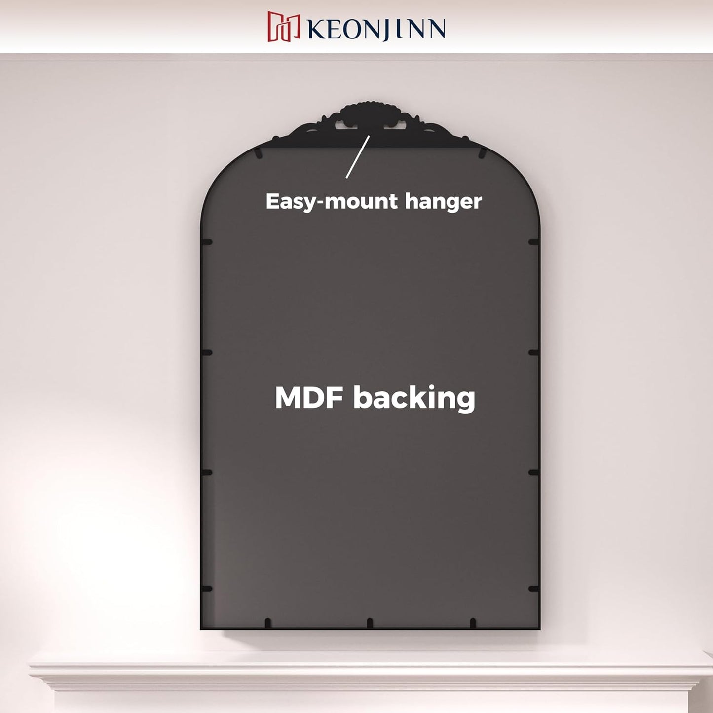 Keonjinn Antique Arch Mirror 20" x 30", Black Ornate Vintage Mirror, Baroque Decorative Mirrors for Mantle, Bathroom, Living Room, Hallway, Fireplace, Flench Cleat Mounting