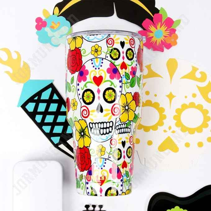 Jormungand 30 oz Tumbler Stainless Steel Vacuum Insulated Travel Mug with Leak Proof Lid Double Wall Coffee Cup Water Bottle for Cold Beverages 30oz tumbler Sugar Skull