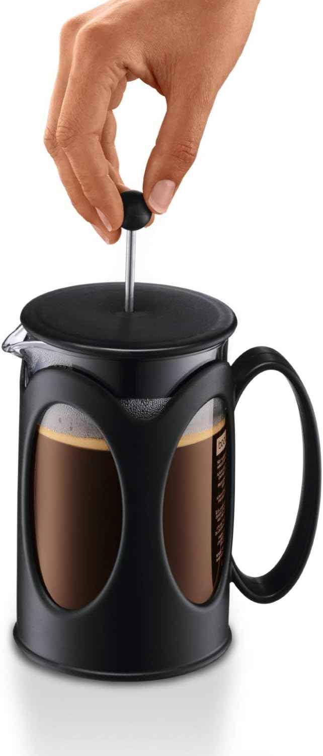 BODUM 10683-01 Kenya French Press Coffee Maker, Borosilicate Glass - 4-Cup (0.5 L), Black