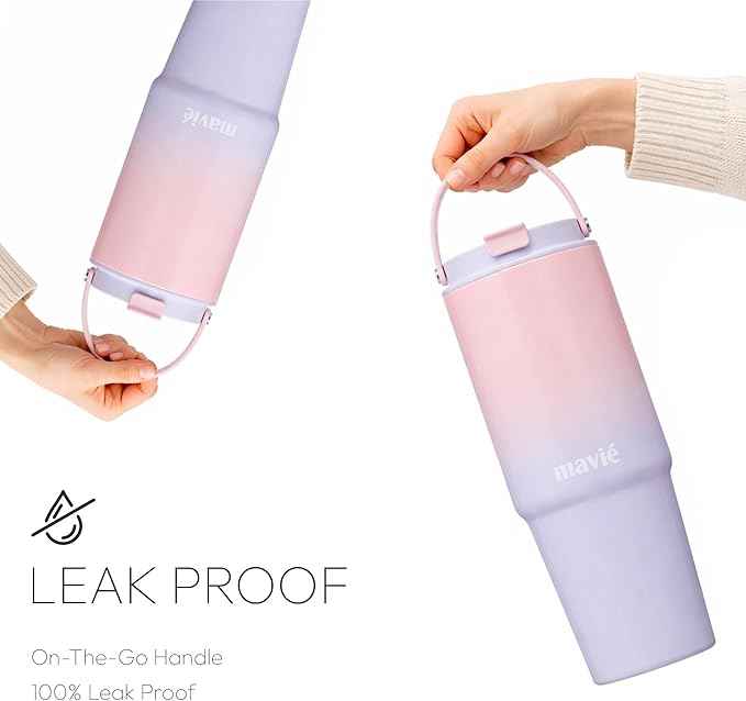 30oz Tumbler With Top Handle & Built-In Flip Straw + Sip Spout, Double Insulated Stainless Steel Water Bottle, 100% Leakproof & Reusable, Cup Holder Friendly Travel Coffee Mug (Aqua Pink)