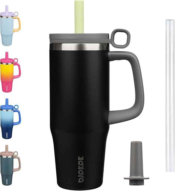 BJPKPK 32oz Stainless Steel Insulated Tumbler with Handle and Straw Travel Coffee Mug Thermal Cups with Lid,Black