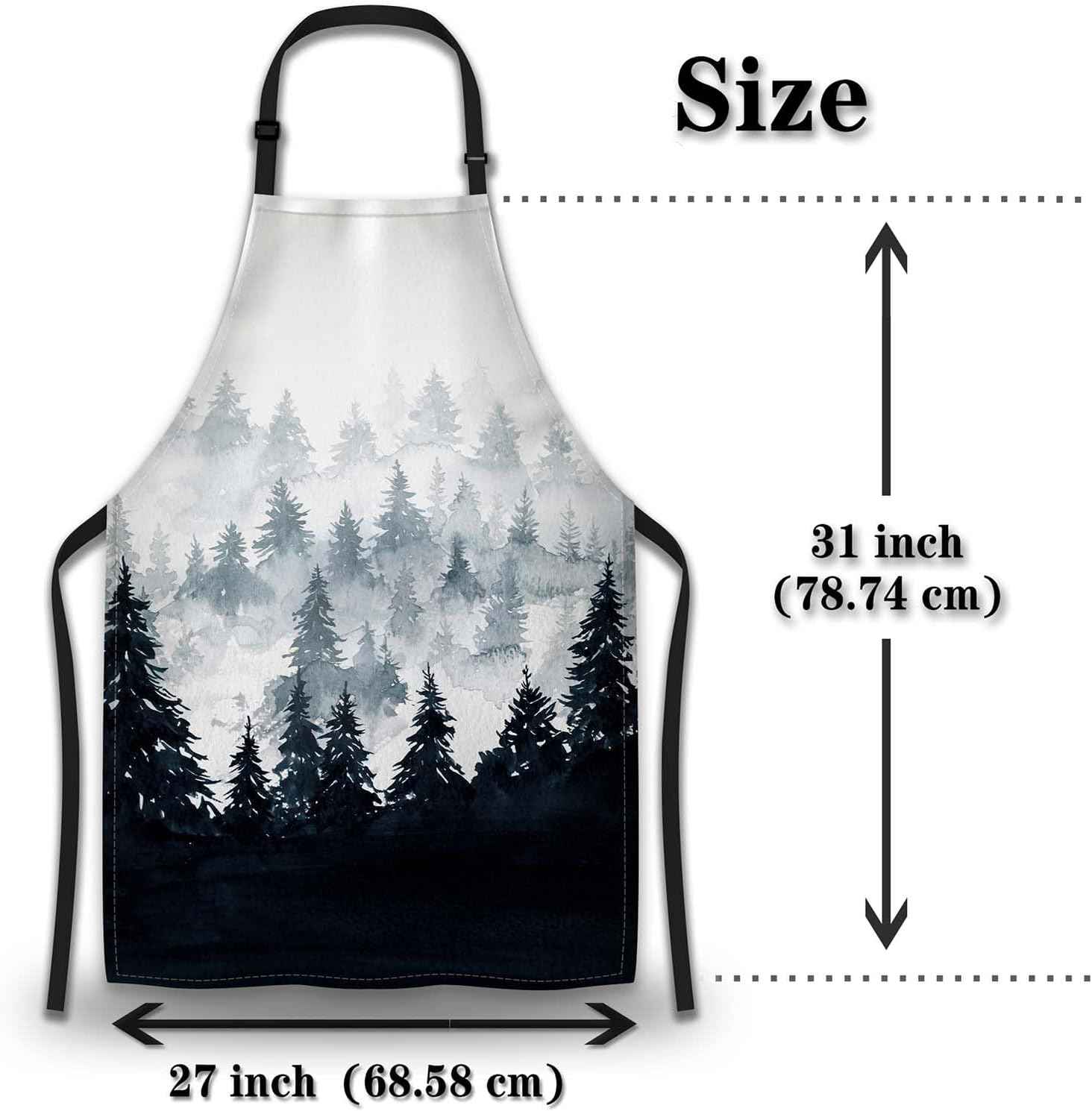 Chef Apron for Men Watercolor Mountains Landscape Trees Pinafore Aprons for Women for Kitchen Cooking Restaurant BBQ Painting Crafting 27” (W) x 31” (H), Waterproof Apron