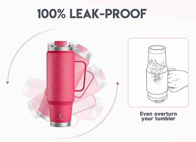 Meoky 40oz Tumbler with Handle, Stainless Steel Travel Mug with 2-in-1 Straw and Sip Lid, Vacuum Insulated Coffee Mug, 100% Leak Proof, Keeps Cold for 34 Hours or Hot for 10 Hours (Ruby)