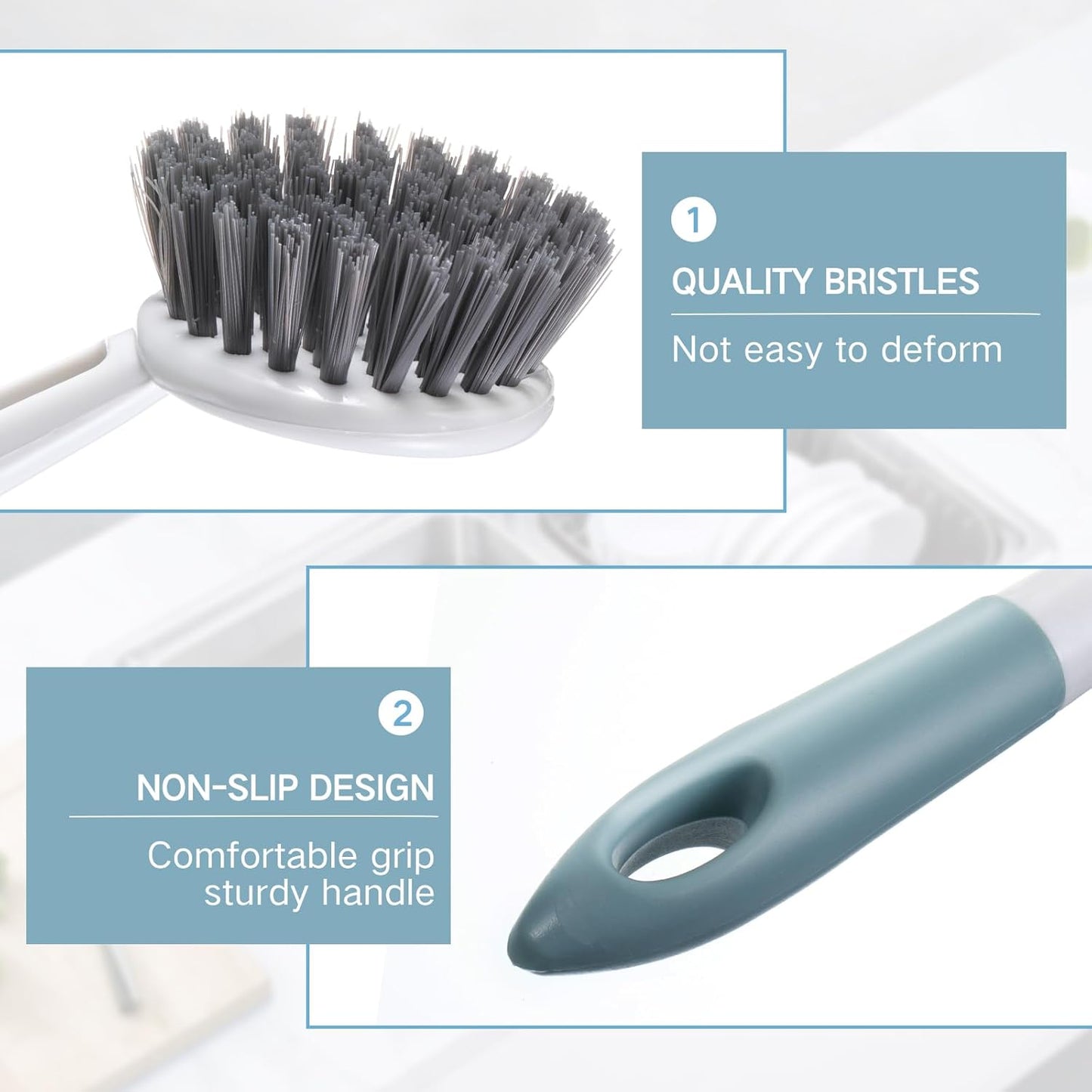 Patelai 24 Pack Kitchen Scrub Dish Brush with Long Handle Dish Scrubber with Stiff Bristles Scrub Brushes for Kitchen Dishes Washing Tools, Pots, Pans and Sink Cleaning (Celadon)