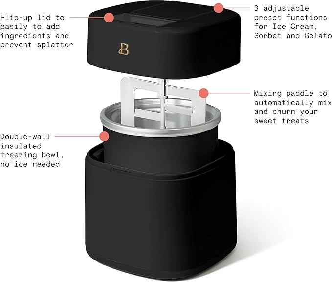 1.5 Quart Ice Cream Maker with Touch Control Panel, Freezer Bowl Design, Compact Electric Machine for Homemade Frozen Desserts, Gelato & Sorbet (Black Sesame)