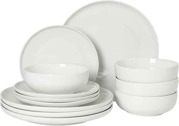 Gibson Home Havenstone 12-Piece Porcelain Dinnerware Set – Dinner Plates, Salad Plates & Bowls, Classic White Everyday Dish Set for Home, Kitchen, Microwave & Dishwasher Safe