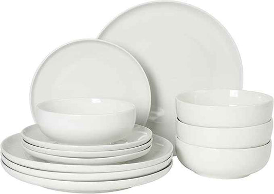 Gibson Home Havenstone 12-Piece Porcelain Dinnerware Set – Dinner Plates, Salad Plates & Bowls, Classic White Everyday Dish Set for Home, Kitchen, Microwave & Dishwasher Safe