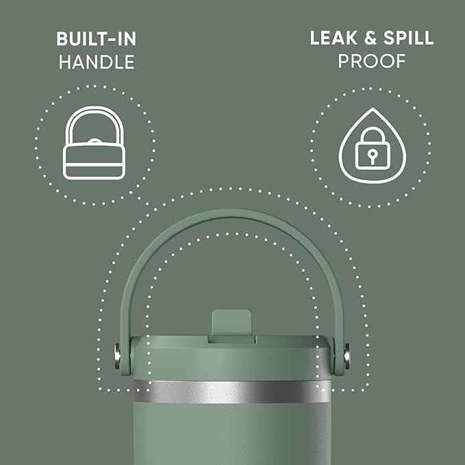 Hydrapeak Nomad 32 oz Tumbler with Handle and Straw Lid, Leakproof, Double Insulated, 32oz Cup, Stainless Steel | Sage Leaf