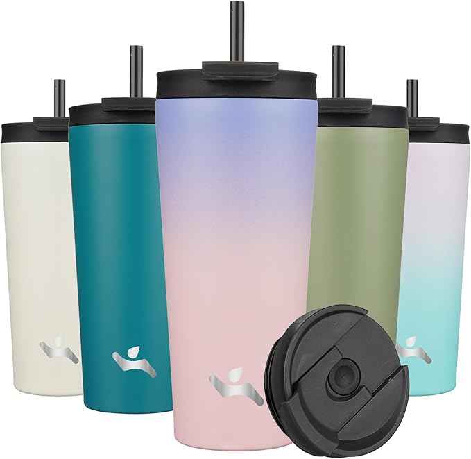 Konokyo 22 OZ Insulated Tumbler with Lid and 2 Straws Stainless Steel Water Bottle Vacuum Travel Mug Coffee Cup,Pastel Sunset