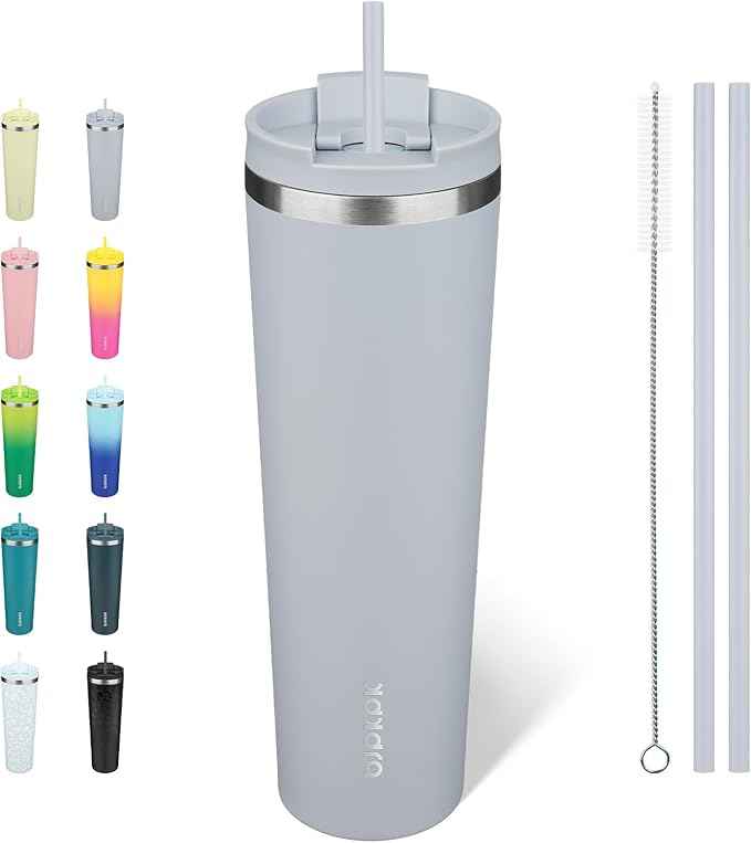 BJPKPK 34oz Stainless Steel Insulated Tumbler With lid And Straw Travel Coffee Thermal Tumblers Cup For Women And Men,Modern Blue