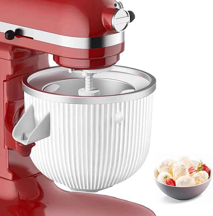Ice Cream Maker Attachment for KitchenAid Mixers, Fits KitchenAid 4.5/5QT & 6QT Stand Mixers, Frozen Ice Cream & Sorbet Gelato Maker for KitchenAid, 2 Quart, White(Machine/Mixer Not Included)
