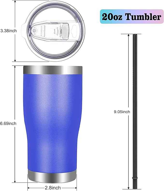 VEGOND 20oz Tumbler Stainless Steel Tumbler Cup with Lid And Straw Vacuum Insulated Double Wall Travel Coffee Mug(Blue 12 Pack)